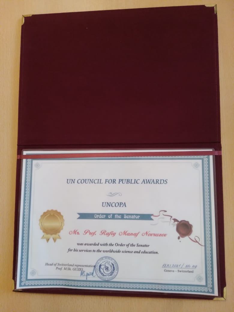 Рафиг Новрузов удостоен ордена ООН "Сенатор" за вклад в развитие мировой науки и образования (ФОТО)