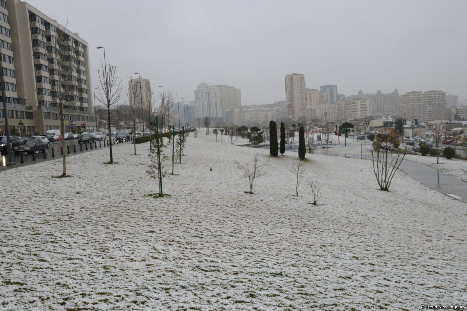 Фоторепортаж из заснеженного Баку