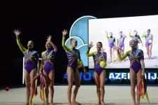 Команда Азербайджана на Кубке мира в Баку занимает первое промежуточное место в упражнении с тремя лентами и двумя мячами (ФОТО)