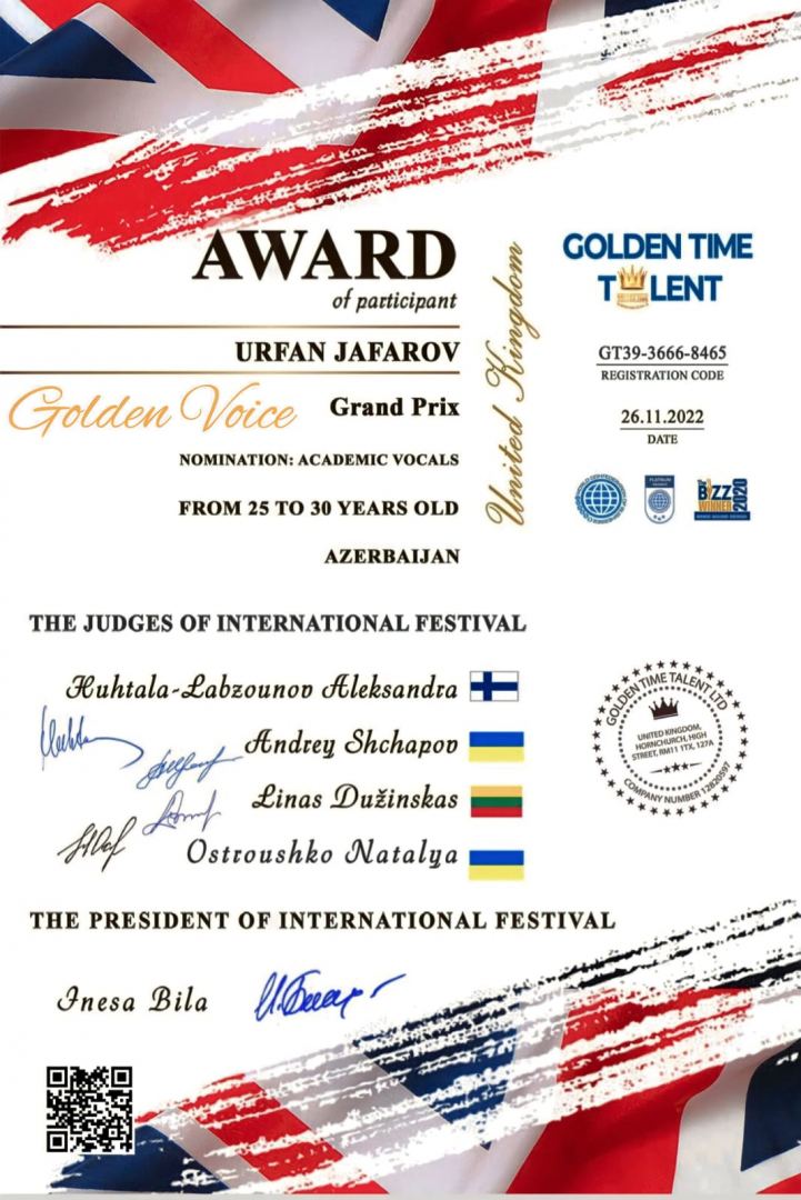 Азербайджанский вокалист стал обладателем Гран-при международного конкурса Golden Time Talent (ФОТО)