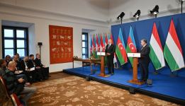 Президент Азербайджана Ильхам Алиев и премьер-министр Венгрии Виктор Орбан выступили с заявлениями для прессы (ФОТО/ВИДЕО)