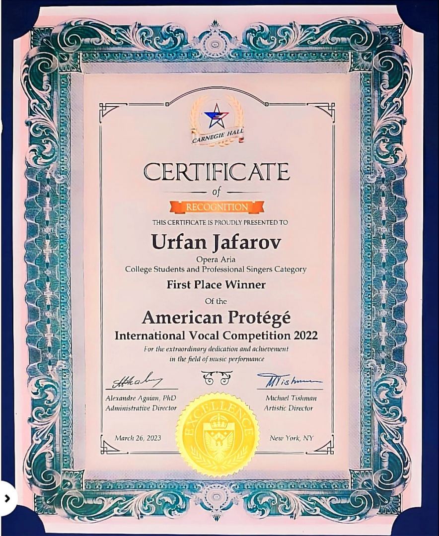Азербайджанский вокалист признан лучшим на сцене Карнеги-холл: American International Vocal Competition of Opera Singers (ФОТО/ВИДЕО)