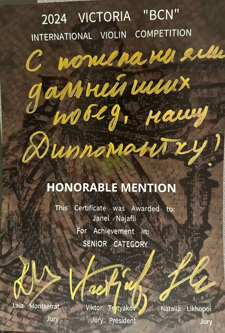 Народный артист СССР в Барселоне вручил  азербайджанской скрипачке почетный диплом (ФОТО)