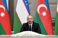 Президент Ильхам Алиев и Президент Шавкат Мирзиёев выступили с заявлениями для прессы (ФОТО/ВИДЕО)