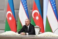 Президент Ильхам Алиев и Президент Шавкат Мирзиёев выступили с заявлениями для прессы (ФОТО/ВИДЕО)