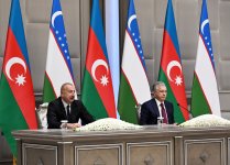 Президент Ильхам Алиев и Президент Шавкат Мирзиёев выступили с заявлениями для прессы (ФОТО/ВИДЕО)