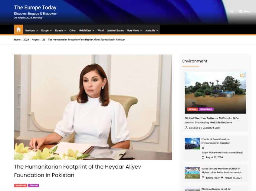 Пакистанская пресса написала о гуманитарных проектах, реализуемых под руководством Первого вице-президента Мехрибан Алиевой (ФОТО)