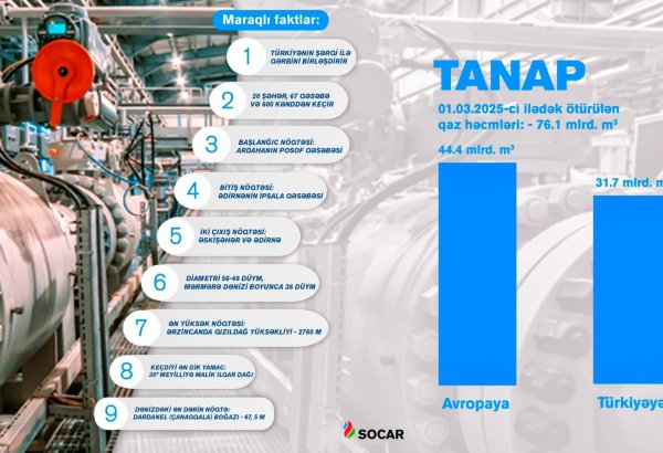 Обнародован общий объем транспортированного по TANAP азербайджанского газа