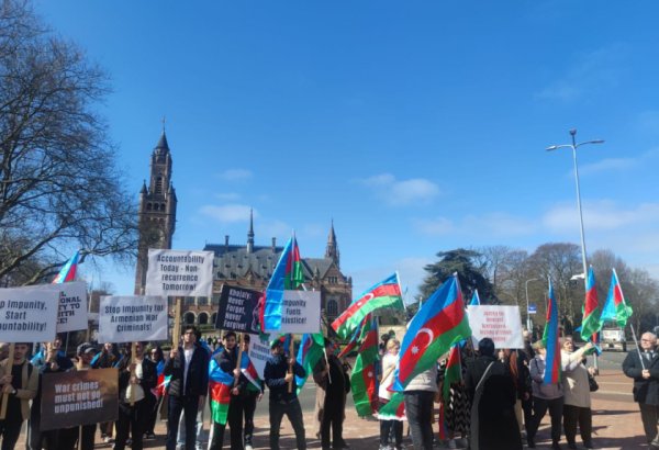 Проживающие в Европе азербайджанцы провели акцию протеста перед Дворцом мира в Гааге (ФОТО)