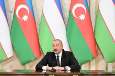 Президент Ильхам Алиев и Президент Шавкат Мирзиёев выступили с заявлениями для прессы (ФОТО/ВИДЕО)
