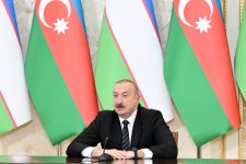 Президент Ильхам Алиев и Президент Шавкат Мирзиёев выступили с заявлениями для прессы (ФОТО/ВИДЕО)