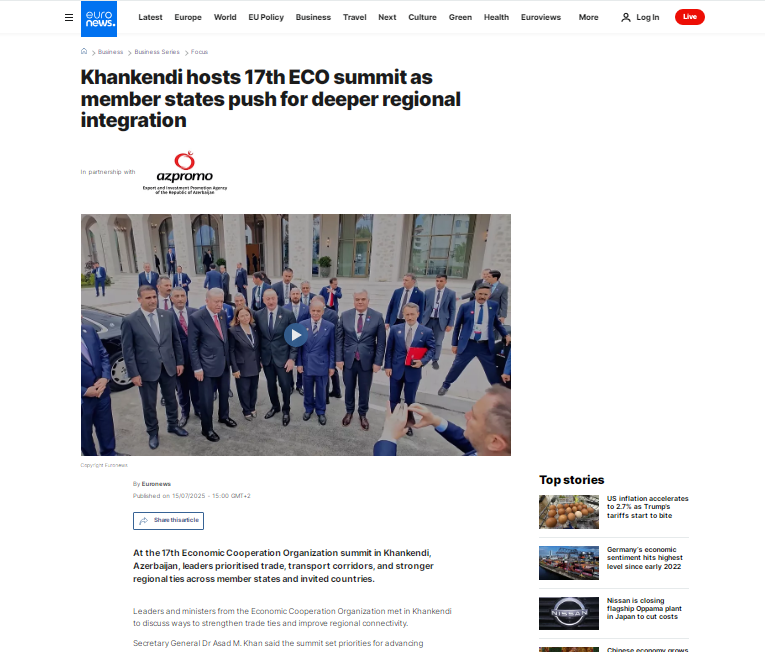 Euronews представил репортаж о 17-м саммите ОЭС в Ханкенди