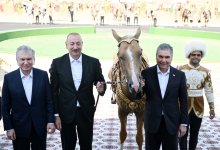 Президенту Азербайджана Ильхаму Алиеву преподнесен в дар ахалтекинский скакун (ФОТО)