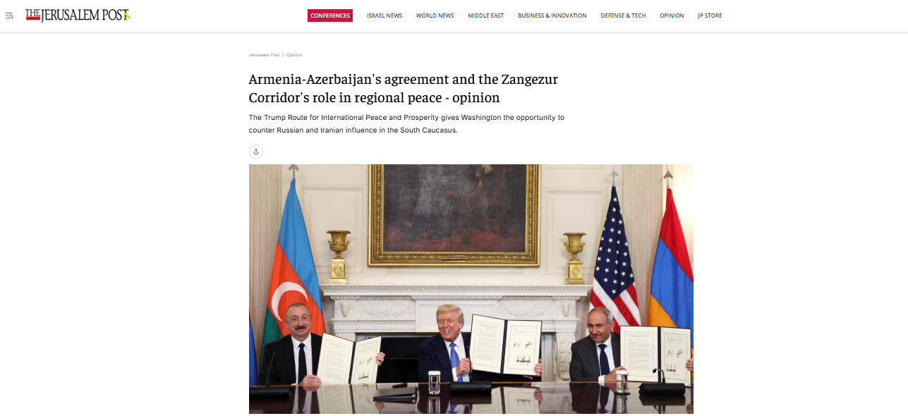 The Jerusalem Post написал о встрече в Вашингтоне и Зангезурском коридоре