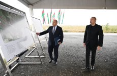Президент Ильхам Алиев заложил фундамент села Гараханбейли Физулинского района (ФОТО)