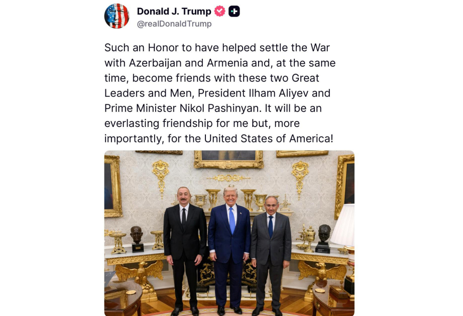 Трамп поделился очередной публикацией об Азербайджане: "Это будет вечная дружба для меня"