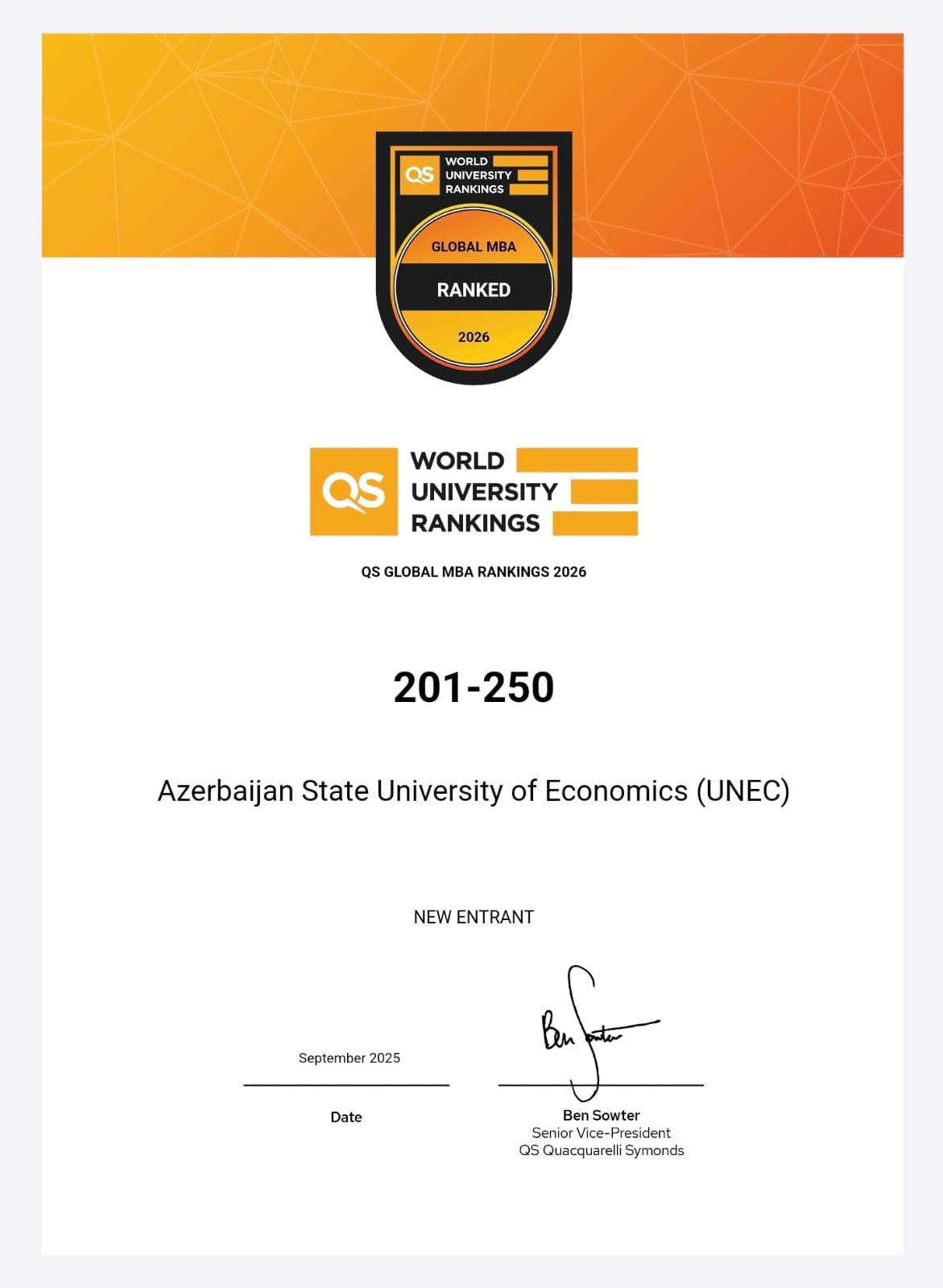 MBA UNEC в ряду лучших в мире: QSMBA в Rankings!