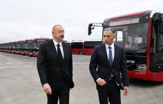 Президент Ильхам Алиев принял участие в открытии Гянджинского автопарка ООО BakuBus (ФОТО)