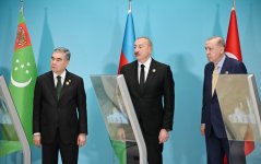 Президент Ильхам Алиев в режиме онлайн принял участие в церемонии закладки фундамента мечети, которую Туркменистан построит в Физули (ФОТО)