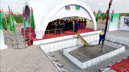 Президент Ильхам Алиев в режиме онлайн принял участие в церемонии закладки фундамента мечети, которую Туркменистан построит в Физули (ФОТО)