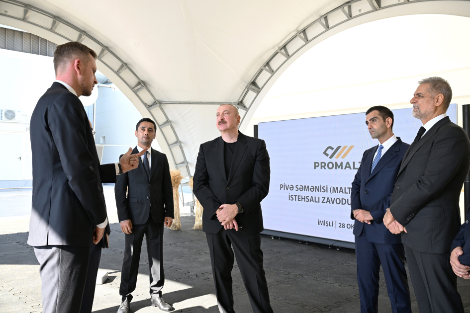 Президент Ильхам Алиев принял участие в открытии завода по переработке ячменя ООО Promalt в Имишли (ФОТО)