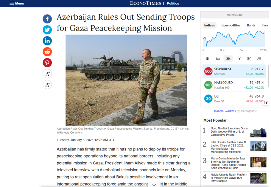 Интервью Президента Ильхама Алиева местным телеканалам - в центре внимания мировых медиа (ФОТО)