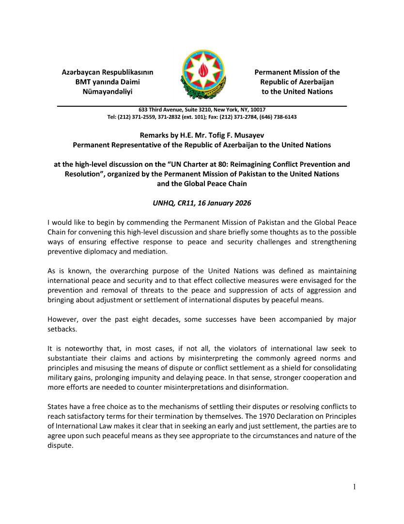 В ООН доведена до внимания позиция Азербайджана по вопросам укрепления международного мира и безопасности (ФОТО)