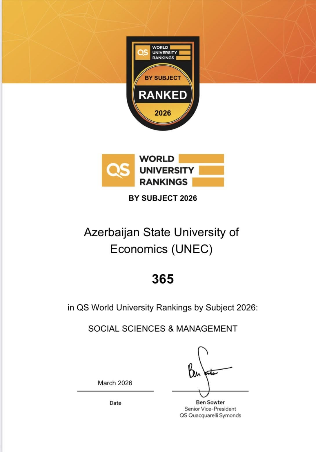 UNEC поднялся на 250-е место в мире по экономике! (ФOTO)