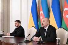 Президент Ильхам Алиев и Президент Володимир Зеленский выступили с заявлениями для прессы (ФОТО)