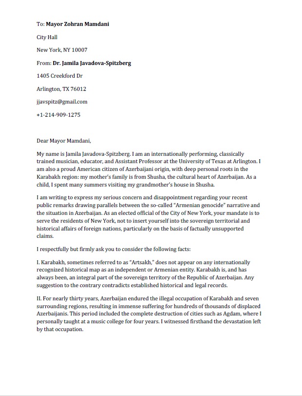 Азербайджанцы мира обратились к мэру Нью-Йорка (ФОТО)
