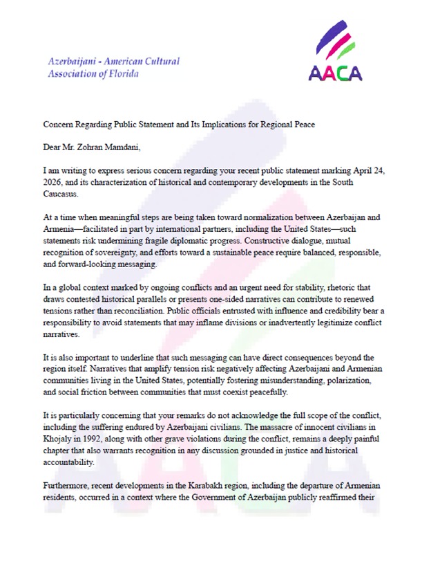 Азербайджанцы мира обратились к мэру Нью-Йорка (ФОТО)