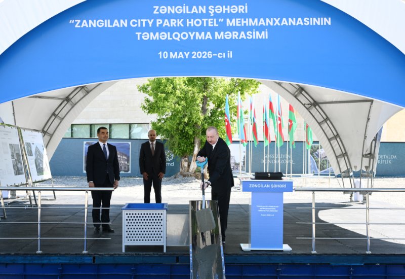 Президент Ильхам Алиев заложил фундамент отеля Zangilan City Park Hotel в городе Зангилан (ФОТО)