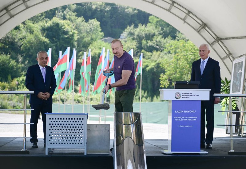Президент Ильхам Алиев заложил фундамент водохранилища Хакаричай в Лачине (ФОТО)