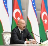 Президент Ильхам Алиев и Президент Шавкат Мирзиёев выступили с заявлениями для прессы (ФОТО/ВИДЕО)