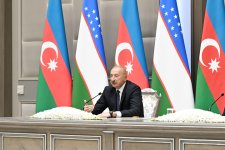 Президент Ильхам Алиев и Президент Шавкат Мирзиёев выступили с заявлениями для прессы (ФОТО/ВИДЕО)